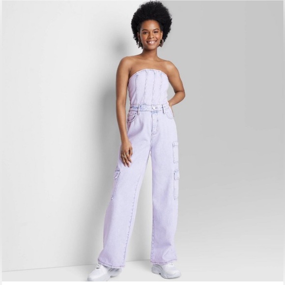 Wild Fable Tube Cargo Denim Jumpsuit in Lavender XS - Picture 1 of 14